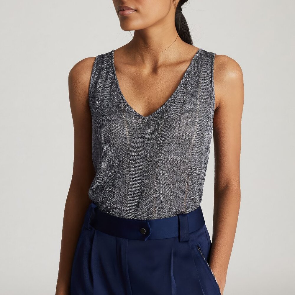 Reiss Alice Metallic Knitted Top, size S